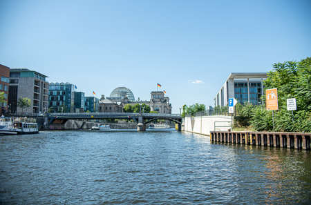 sightseeing boat tour through berlin germany on the spreeの写真素材