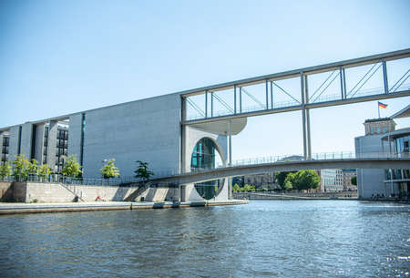 sightseeing boat tour through berlin germany on the spreeの写真素材