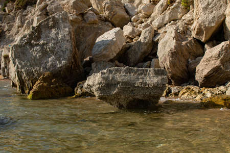Coast of Sicily Italy with large rocks and big wavesの写真素材