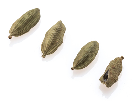 Four pod of cardamom on white backgroundの写真素材