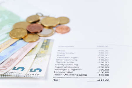 Euro bill and Coins with chartの写真素材