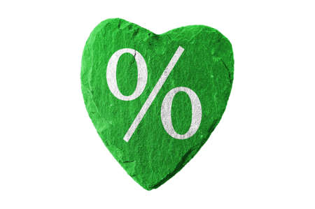 green heart with percent symbolの写真素材