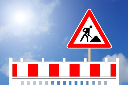 Construction Barrier with Signの写真素材