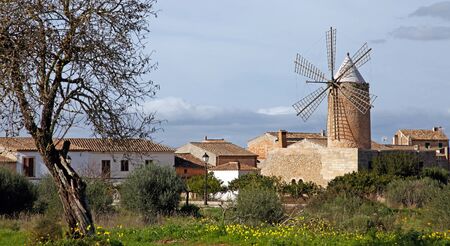 Algadia, Mallorca, Spain, December 17, 2018 An old windmill in the city