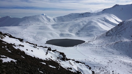 Nevado de Toluca crater covered with snowの写真素材