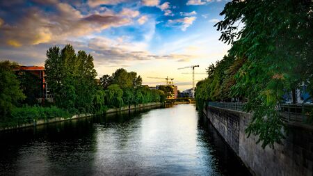 Spree River Sunset Berlinの写真素材