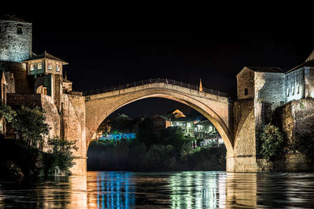 A shot of the historic bridge Stari Most in Mostar city of Bosnia and Herzegovinaの写真素材