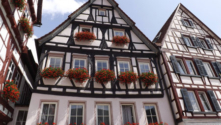 Half-timbered houses in Bad Urach, Germanyの写真素材
