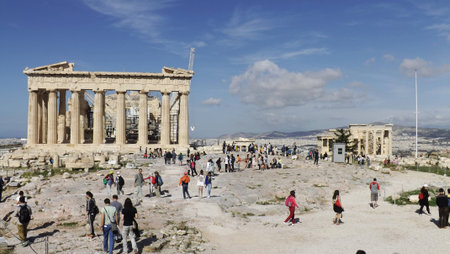 Athens, Greece, May 1, 2014. The Acropolis in Athens, Greece, with the Parthenon and Erechtheum.