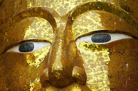 KANCHANABURI THAILAND - August 14, 2016: "Wat Tham Suea " Gold big buddha statue, seated in the posture of giving blessings, Travel guide of Kanchanaburi.のeditorial素材