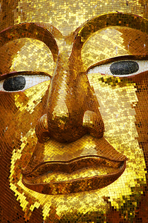 KANCHANABURI THAILAND - August 14, 2016: "Wat Tham Suea " Gold big buddha statue, seated in the posture of giving blessings, Travel guide of Kanchanaburi.のeditorial素材