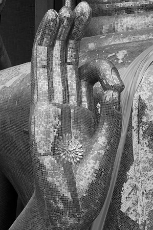 THAILAND - August 14, 2016: "Wat Tham Suea " Gold big buddha statue, seated in the posture of giving blessings, Travel guide of Kanchanaburi.の写真素材