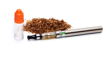 isolated e-cigarette with two evaporators and tobacco