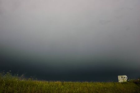 mobile home in rain