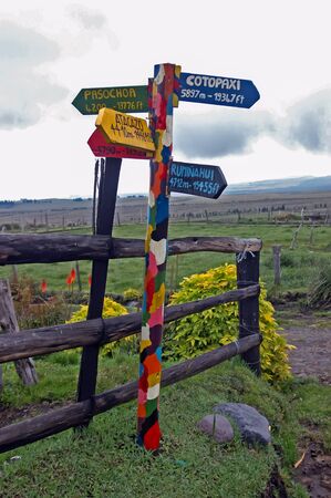 Colorful guidepost in equadorの写真素材
