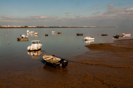 Boats on the beach in wattの写真素材