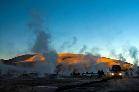 geyser gush spring steam El Tatio Chileの写真素材