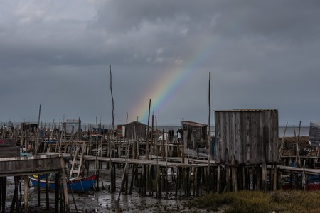 wooden boats Carrasqueira ancient fishing port at river sado Alentejo Portugalの写真素材
