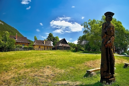 Wooden huts in beautiful Vlkolinec traditional village in Slovakia. Folks architecture typical of the Central European type.のeditorial素材