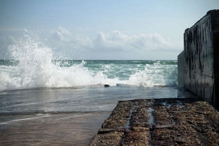 Sea, sand and sky on the Black Sea coast. Sea waves on the North Beach in Primorsko, Bulgaria, on the Black Sea coast.の写真素材