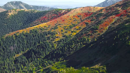 Rohace valley, Slovakia: autumn colored Rohac folklore under Volovec peak.の写真素材