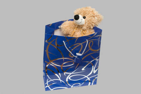 Small toy bear in a gift packageの写真素材