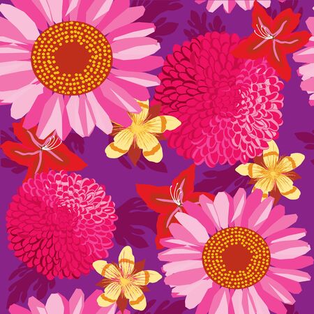 floral garden, wrapping, seamless pattern, purple backgroundのイラスト素材