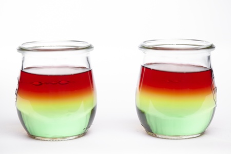 Traffic light jello made of three layers jello  green  woodruff , yellow  lemon  and red  raspberry  の写真素材