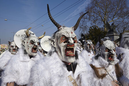 The Carnival at Basel (Basle - Switzerland) in the year 2014. The picture shows some costumed people.のeditorial素材