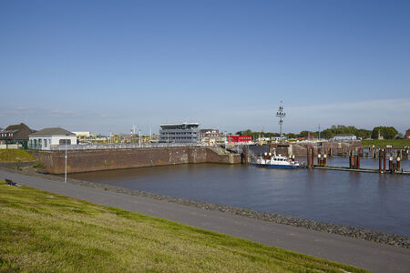 Lockage in Brunsbuettel to the Kiel Canal taken in the early evening on May 2014, 17 