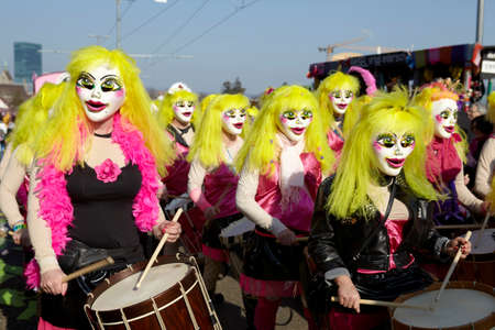 The Carnival at Basel (Basle - Switzerland) in the year 2013. The picture shows some costumed people on February 18, 2013.のeditorial素材