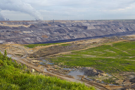 The opencast mining Garzweiler near Moenchengladbach (Germany, Northrhine-Westphalia) at the Rhenanian brown coal area taken on November 17, 2014.のeditorial素材