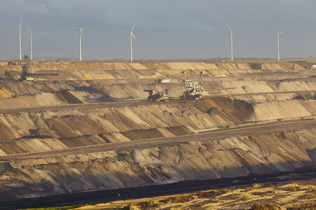 The opencast mining Garzweiler near Moenchengladbach (Germany, Northrhine-Westphalia) at the Rhenanian brown coal area taken on November 17, 2014.のeditorial素材