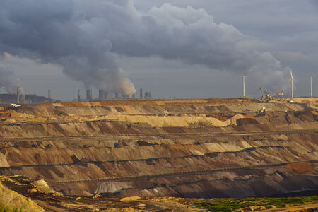 The opencast mining Garzweiler near Moenchengladbach (Germany, Northrhine-Westphalia) at the Rhenanian brown coal area taken on November 17, 2014.のeditorial素材