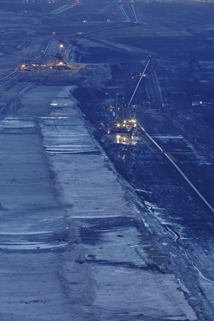 A rotary excavator at the soft coal open cast mining Hambach at Northrhine Westphalia (Germany) on the municipal of Niederzier and Elsdorf taken on November 17, 2014.のeditorial素材