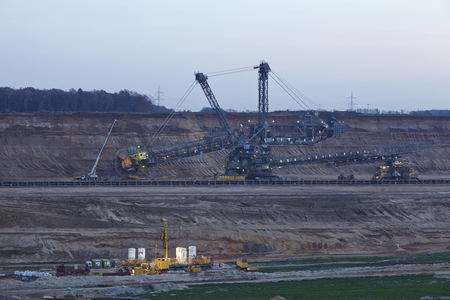 A rotary excavator at the soft coal open cast mining Hambach at Northrhine Westphalia (Germany) on the municipal of Niederzier and Elsdorf taken on November 23, 2014.のeditorial素材