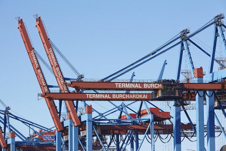 Container gantry cranes of the container terminal Burchardkai taken on February 8, 2015.のeditorial素材