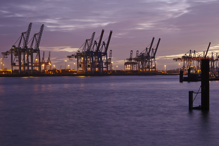 The Port of Hamburg (Germany) with container gantry cranes and terminals taken on February 8, 2015.のeditorial素材