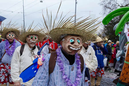 The Carnival at Basel (Basle - Switzerland) in the year 2015. The picture shows some costumed people on February 23, 2015.のeditorial素材