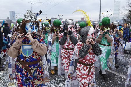 The Carnival at Basel (Basle - Switzerland) in the year 2015. The picture shows some costumed people on February 23, 2015.のeditorial素材
