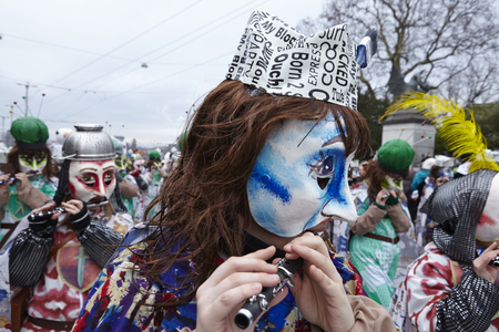 The Carnival at Basel (Basle - Switzerland) in the year 2015. The picture shows some costumed people on February 23, 2015.のeditorial素材