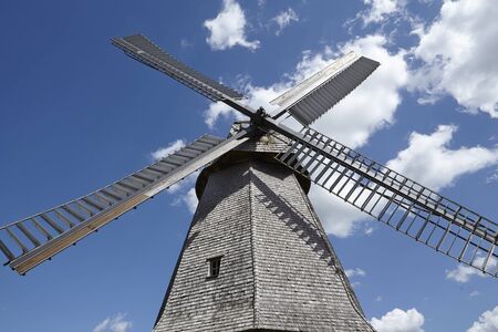 The windmill Petershagen (Germany) is a dutch type of windmill and is part of the Westphalia Mill Street (Westfaelische Muehlenstrasse).の写真素材