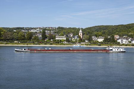 The freighter Danube-1 sails on the river Rhine near Remagen (Germany, Rhineland-Palatinate, Ahrweiler).のeditorial素材