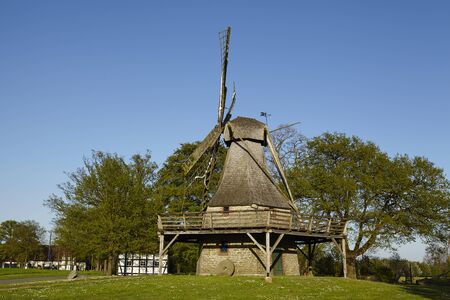 The windmill Levern (Stemwede, Germany) is part of the Westphalia Mill Street (Westfaelische Muehlenstrasse) in the rural district Minden-Luebbecke.の写真素材