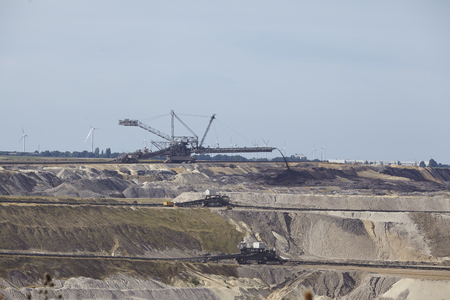 Spreader at soft coal opencast mining Inden at the Rhenania brown coal field (Inden, Northrhine Westphalia, Germany) on September 10, 2016.のeditorial素材