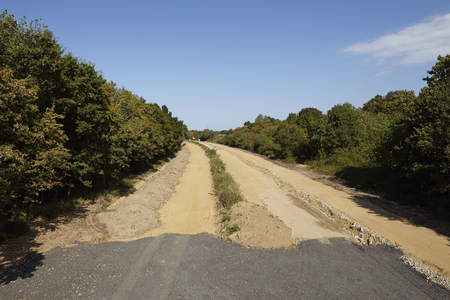 The formerly Autobahn A4 near Merzenich (Northrhine Westphalia, Germany) is demolished because of the near soft coal opencast mining Hambach (Rhenania brown coal field) on September 10, 2016.のeditorial素材