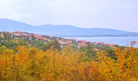 photo of typical Mediterranean view - sea, mountains, houses with tile, Bulgariaの写真素材