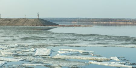 landscape - melting ice on river at spring day, Russia, Volgaの写真素材