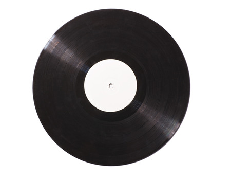 vinyl disc with blank white label isolated on white background