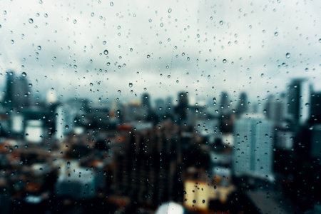 water splash on windows glass with city backgroundの写真素材